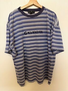 Graphite Crewneck Short-Sleeve Striped Tee in Blue and White